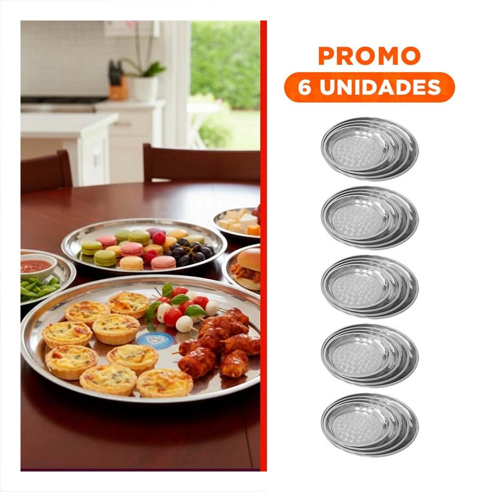 Pack6 Charolas de Mesa en Acero Redondo para Eventos Y Regalo Sticker