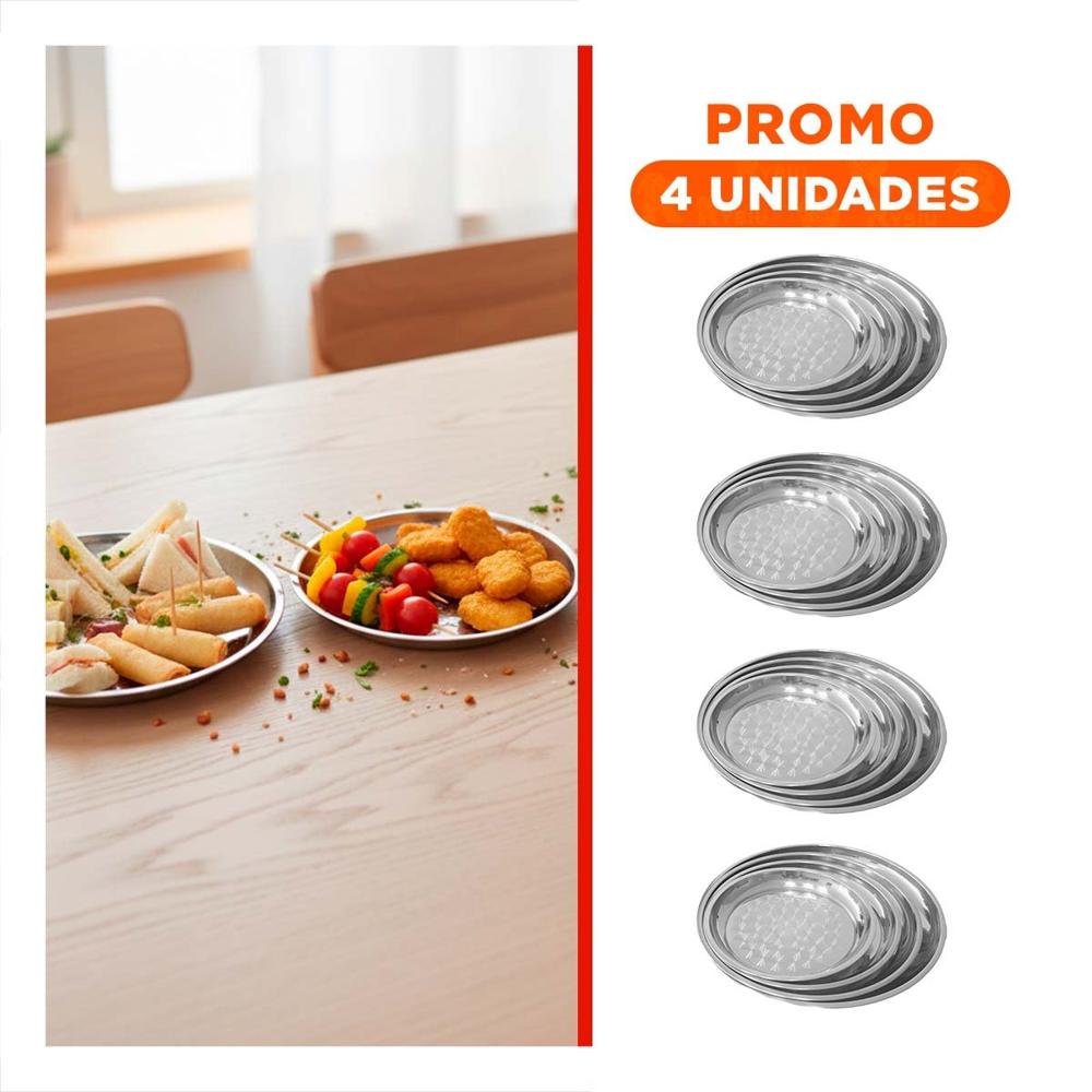 Pack4 Platos de Comedor en Acero Redondo para Presentacion