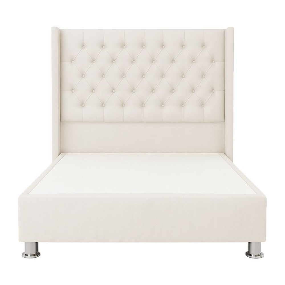 Cama Tapizada Confort Capitoné Cromo Ivory 2 Plz Ivory
