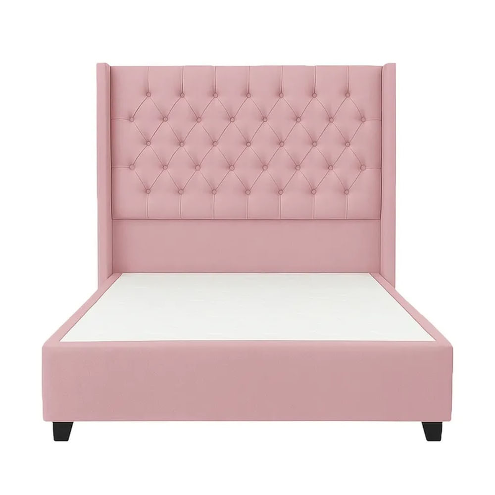 Cama Tapizada Confort Capitoné Rosado 2 Plazas Rosado
