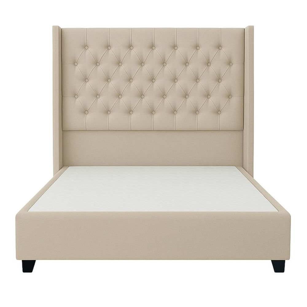 Cama Tapizada Confort Capitoné Beige 2 Plazas Beige