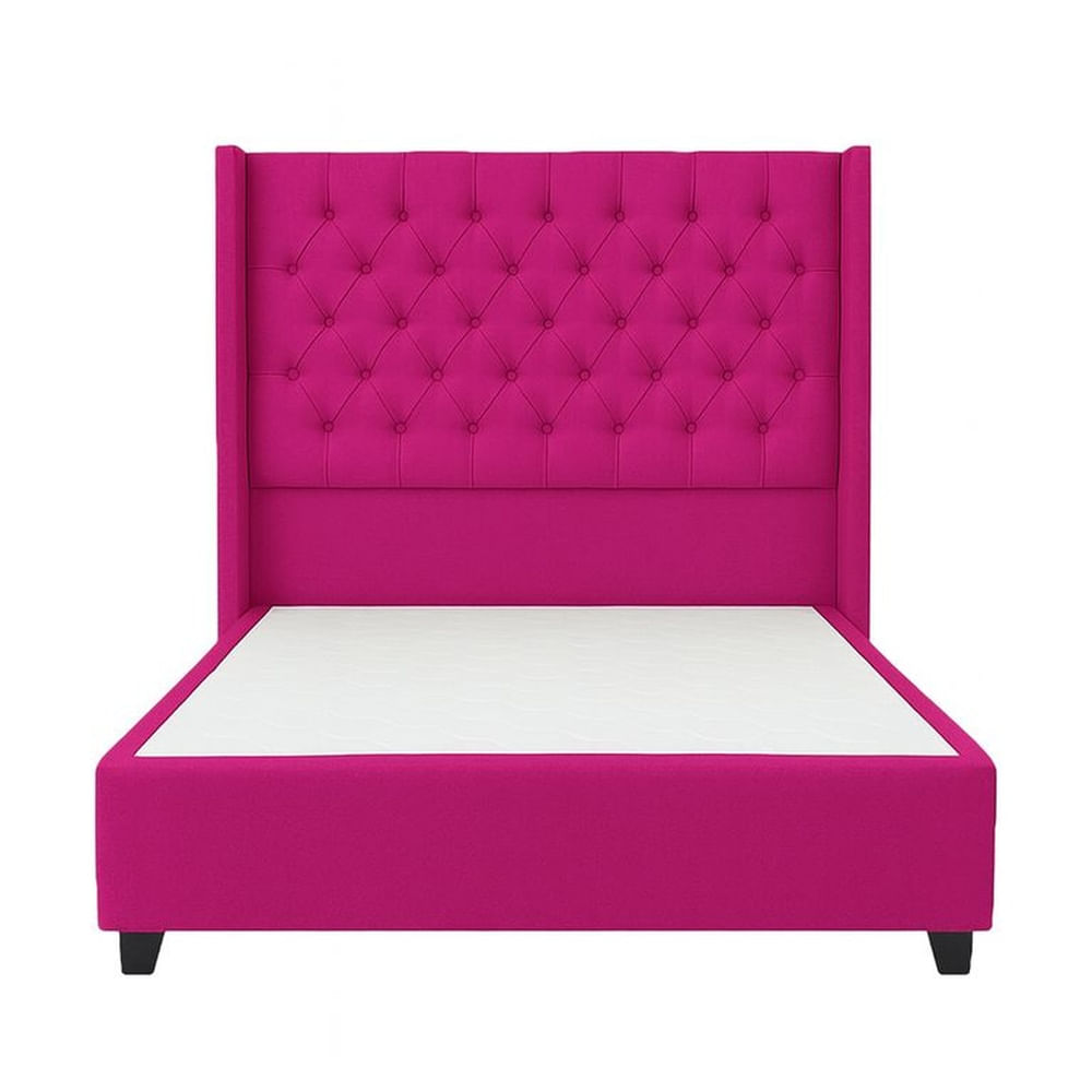 Cama Tapizada Confort Capitoné Fucsia 2 Plazas Fucsia