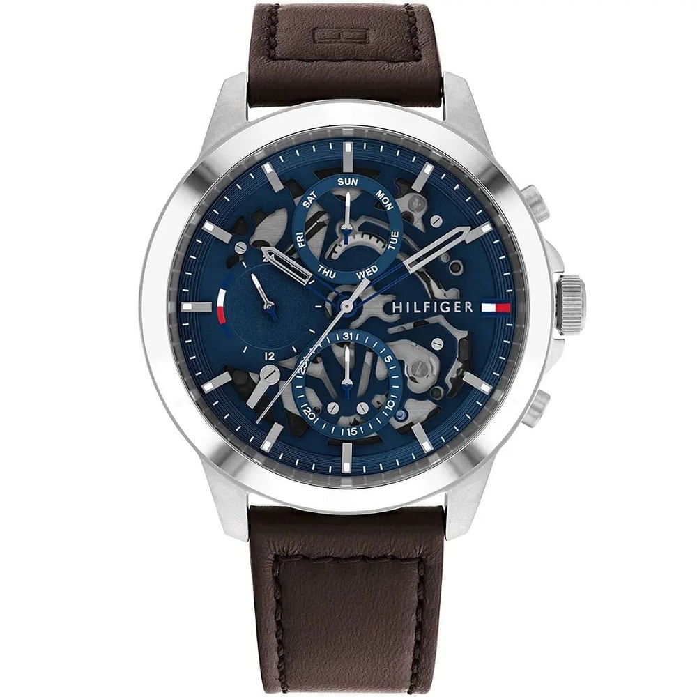 RELOJ TOMMY HILFIGER MODELO HENRY PLATEADO CORREA CUERO MARRON