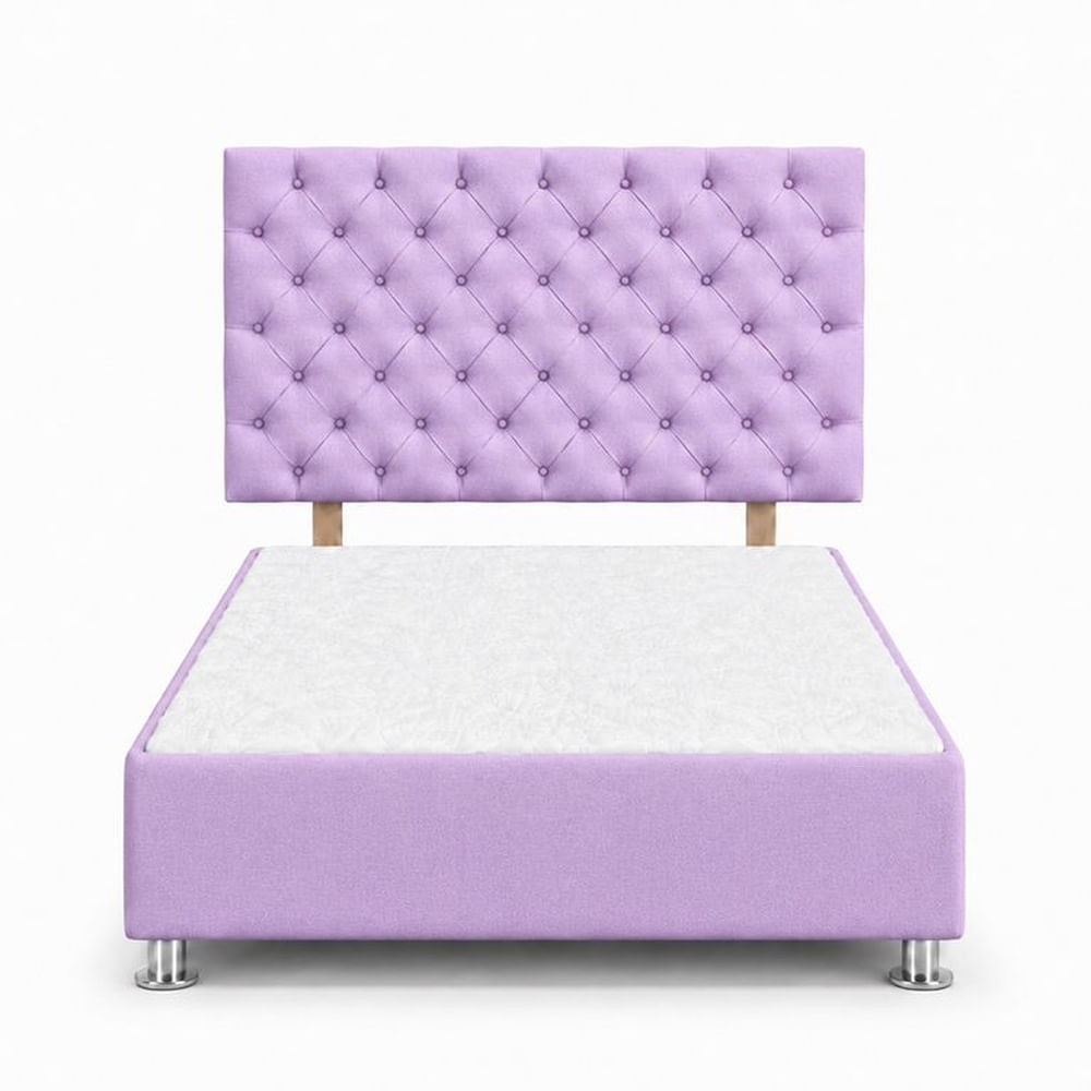 Cama Tapizada Aria Cromo Capitoné Lila 2 Plazas Lila