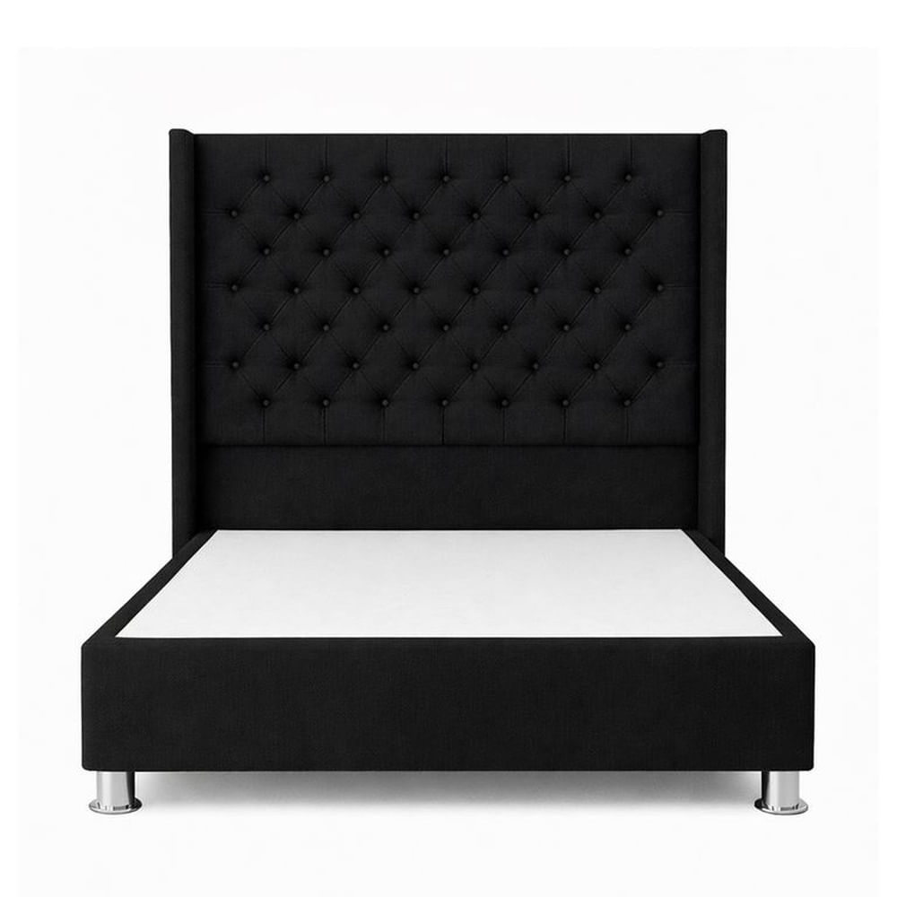 Cama Tapizada Confort Capitoné Cromo Negro 2 Plz Negro