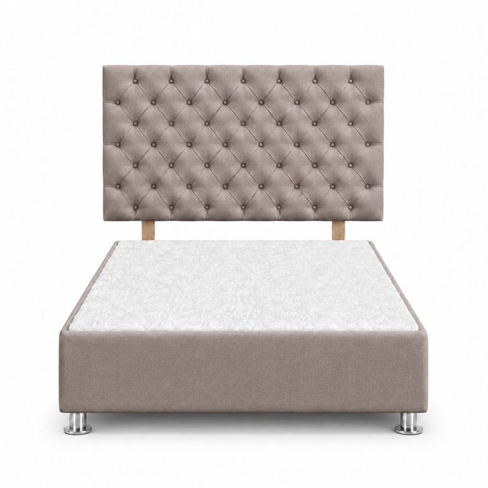 Cama Tapizada Aria Cromo Capitoné Tabaco 2 Plazas Tabaco