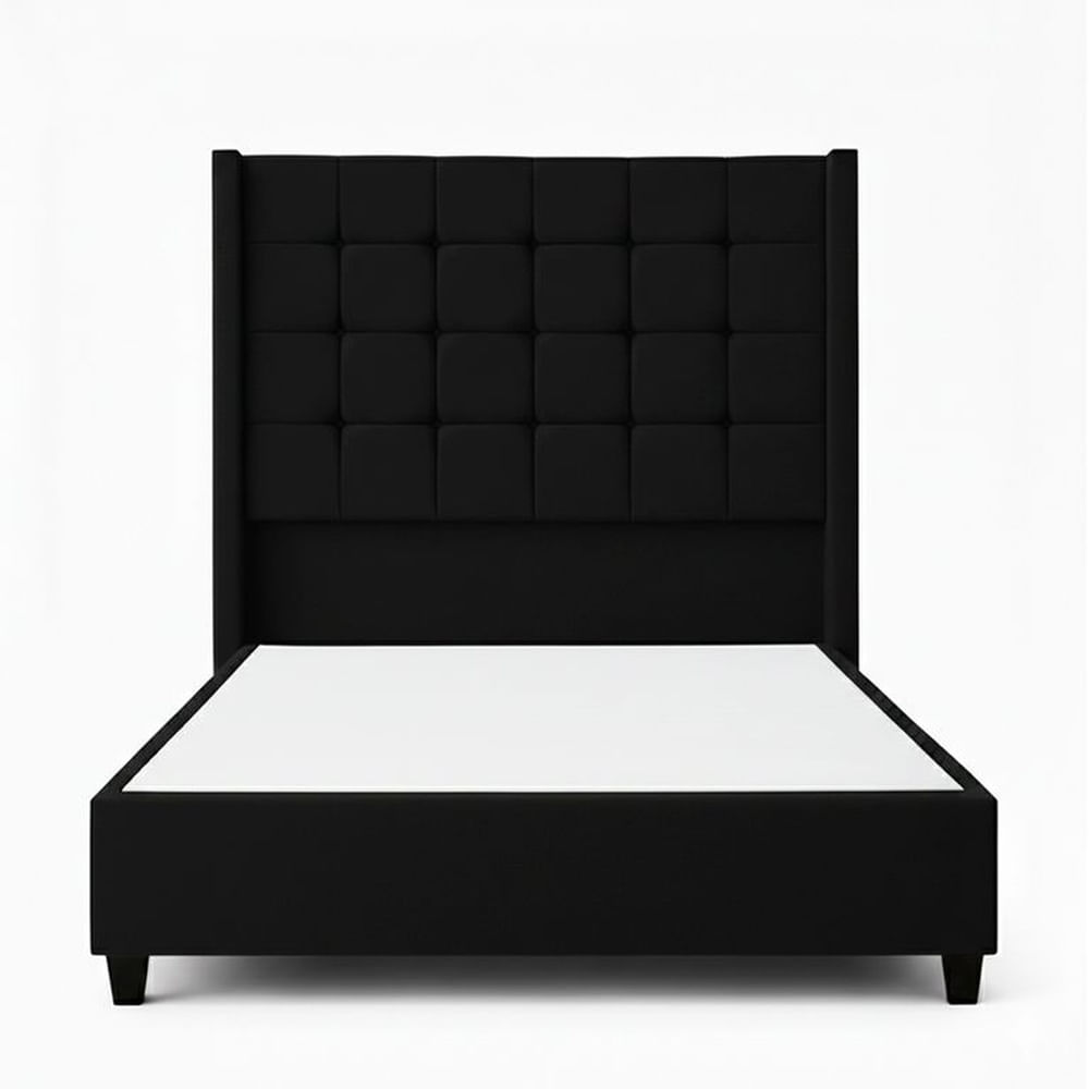 Cama Tapizada Confort Cubo Negro 2 Plazas Negro