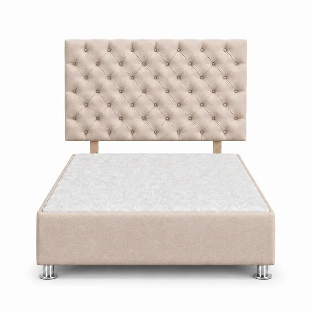 Cama Tapizada Aria Cromo Capitoné Beige 2 Plazas Beige