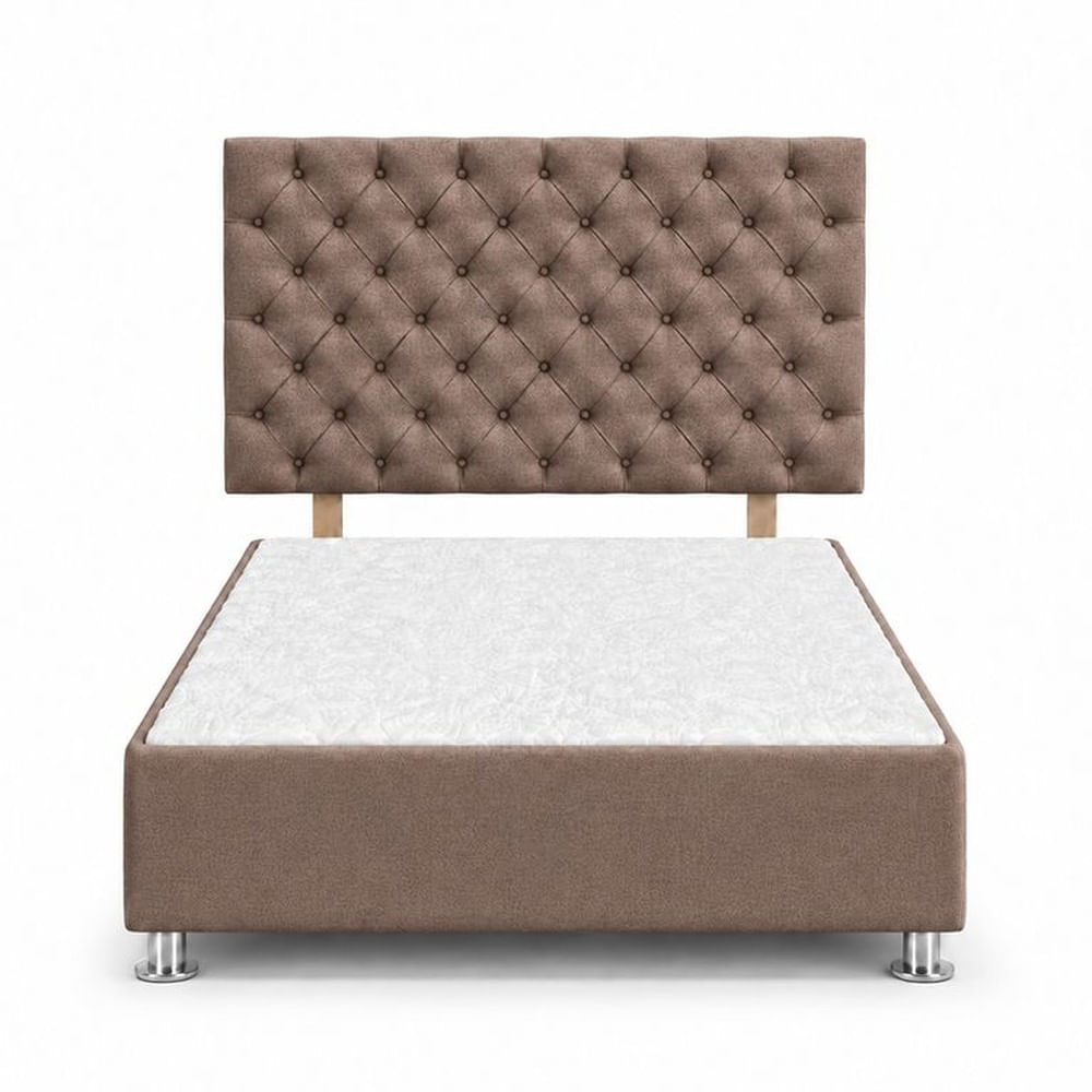 Cama Tapizada Aria Cromo Capitoné Marrón 2 Plazas Marrón