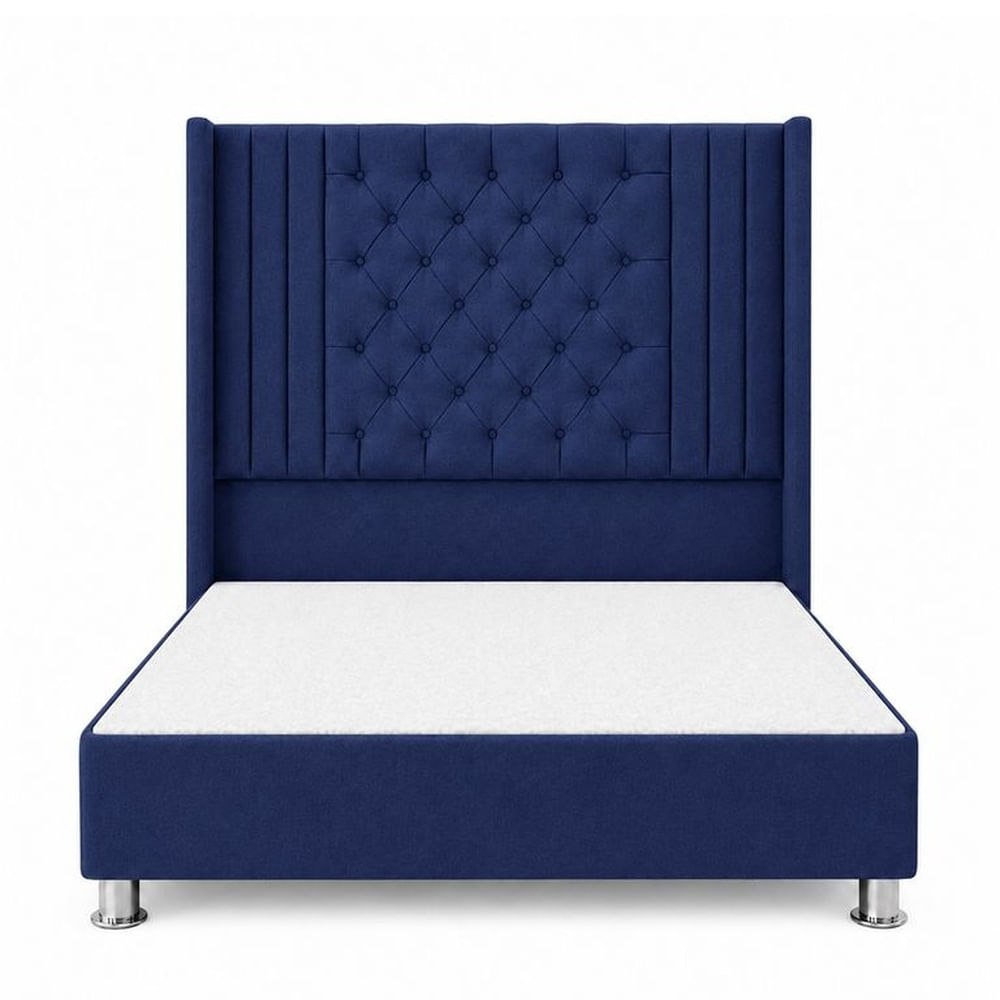 Cama Tapizada Confort Aurora Capitoné Cromo Azul 2 Plz Azul