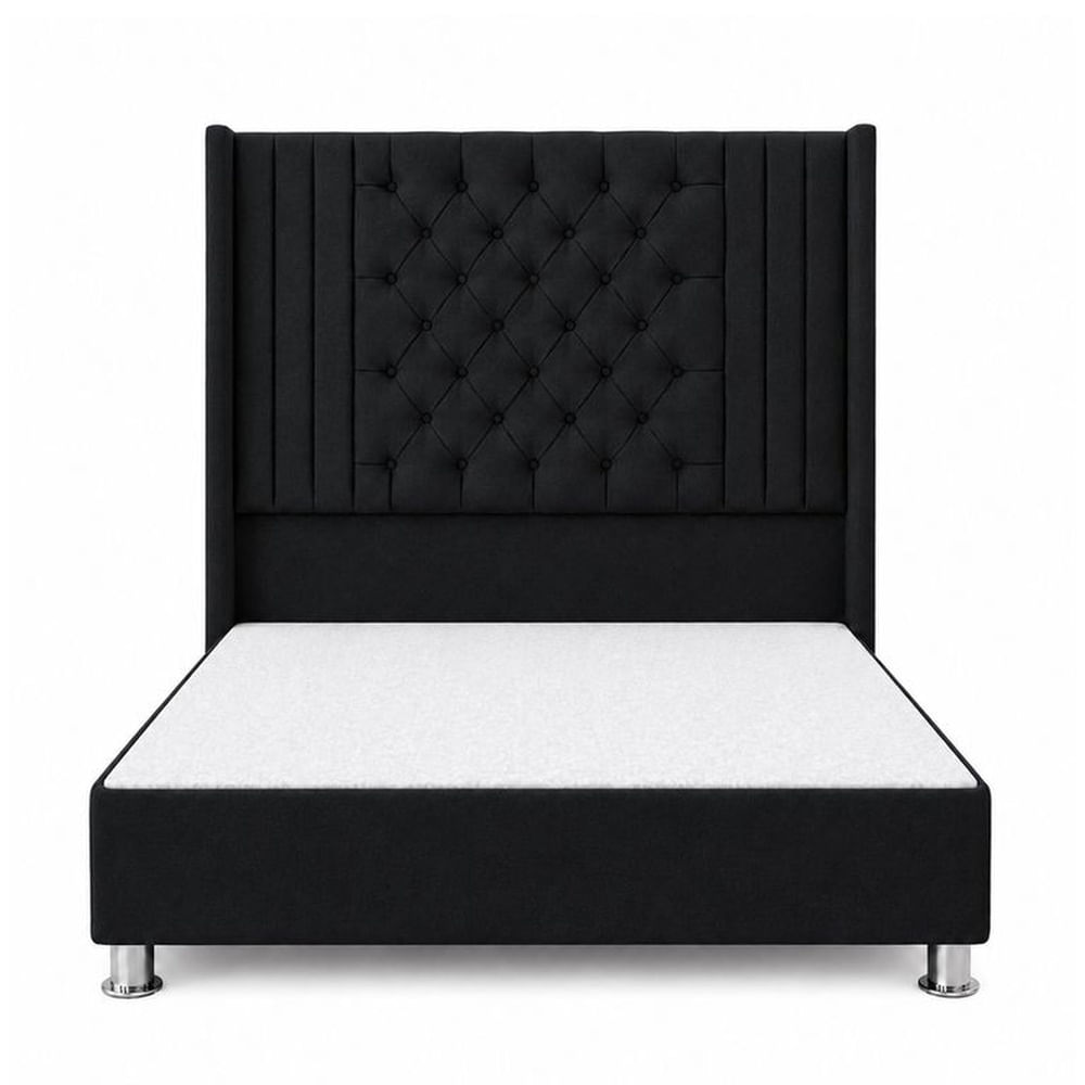 Cama Tapizada Confort Aurora Capitoné Cromo Negro 2 Plz Negro