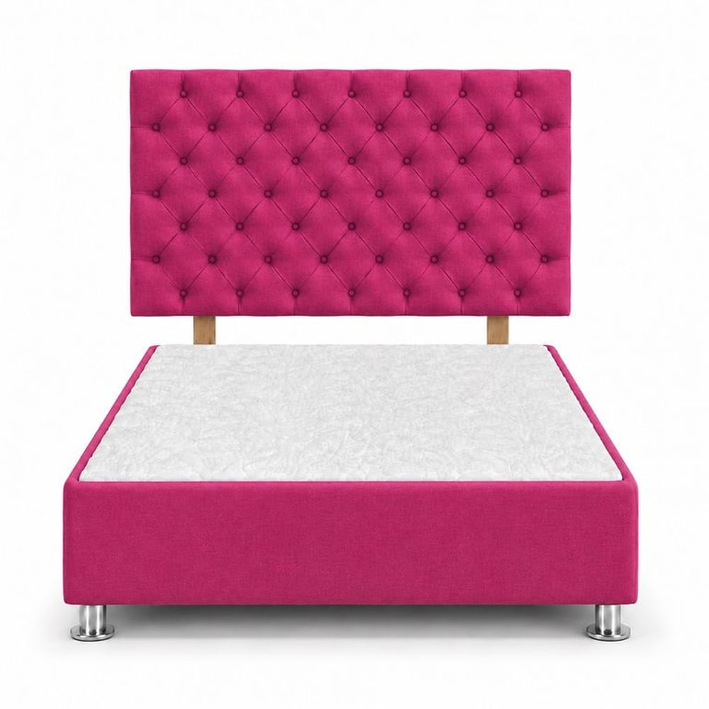 Cama Tapizada Aria Cromo Capitoné Fucsia 2 Plazas Fucsia