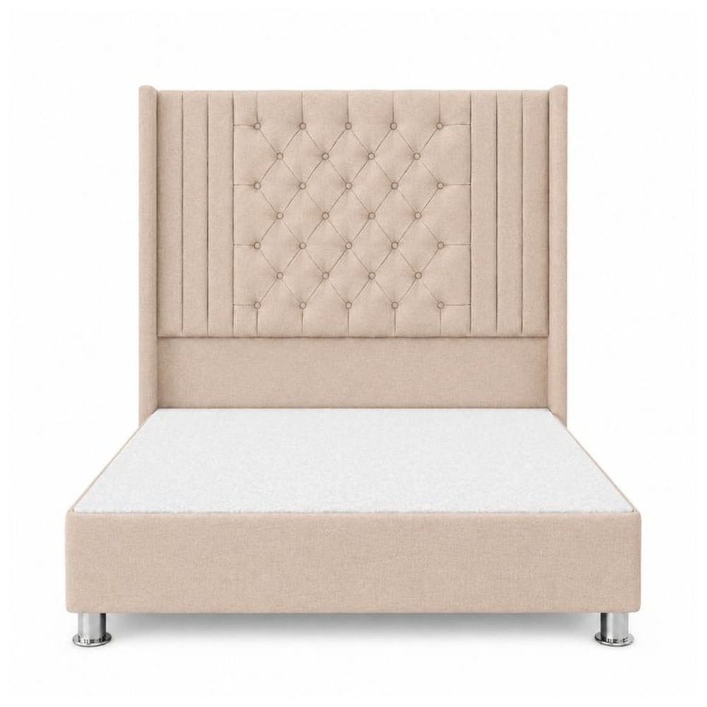 Cama Tapizada Confort Aurora Capitoné Cromo Beige 2 Plz Beige