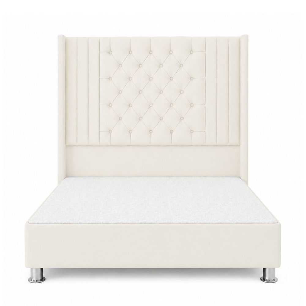 Cama Tapizada Confort Aurora Capitoné Cromo Ivory 2 Plz Ivory