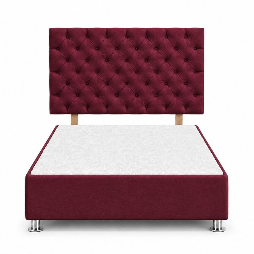 Cama Tapizada Aria Cromo Capitoné Guinda 2 Plazas Guinda