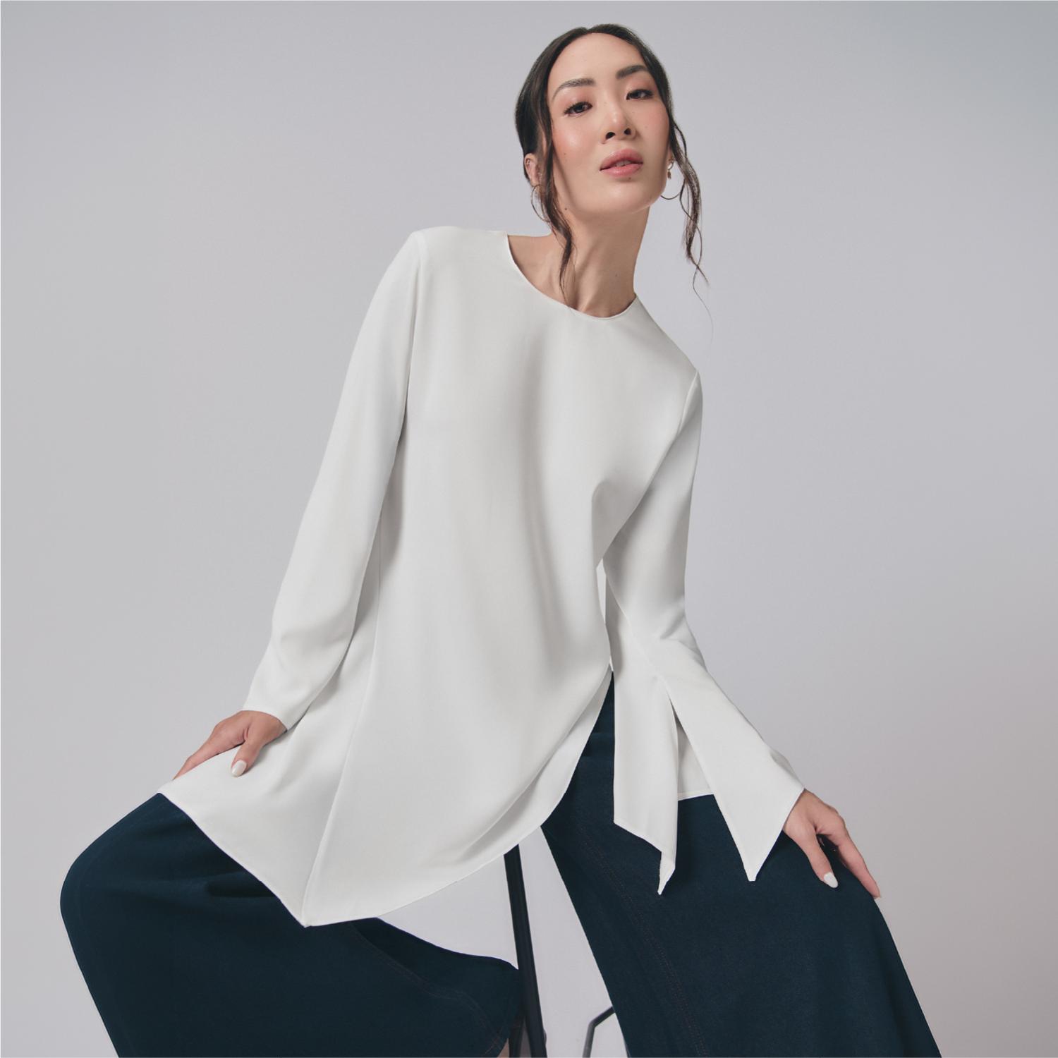 Blusa Mujer Asimetric Manga Larga Crudo M