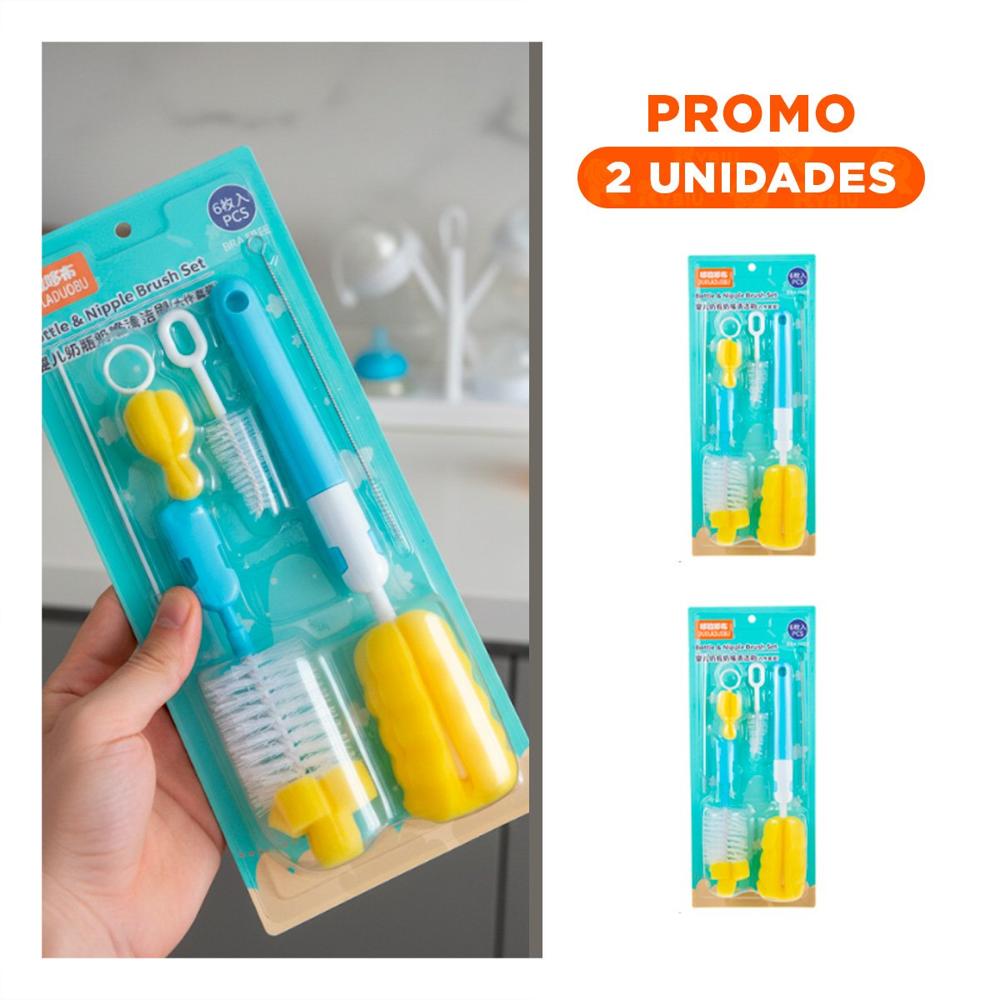 Pack2 Brocha con Mango que Facilita Organizacion y Limpieza 6pzs Base Celeste Y Regalo Sticker