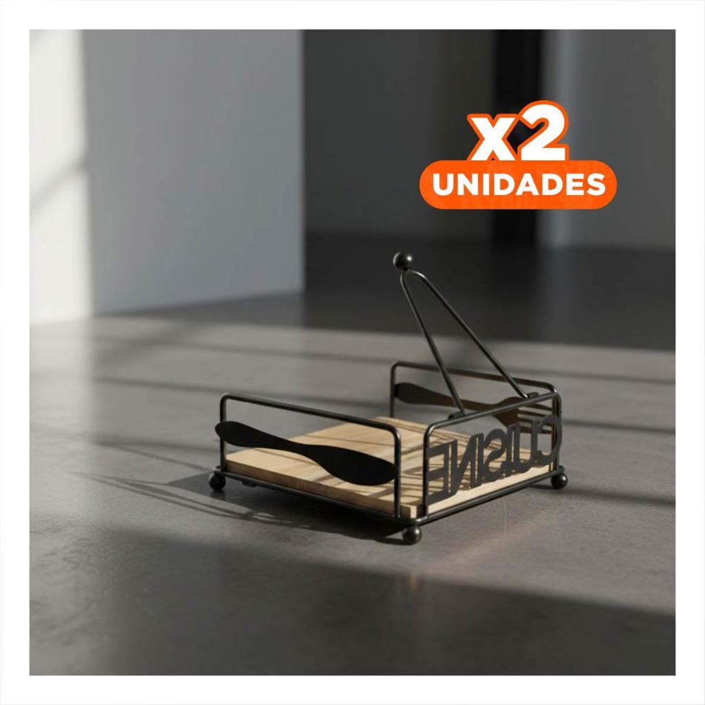 Pack2 Contenedor de Mesa de Madera y Acero Negro para Hogar Y Papel Regalo