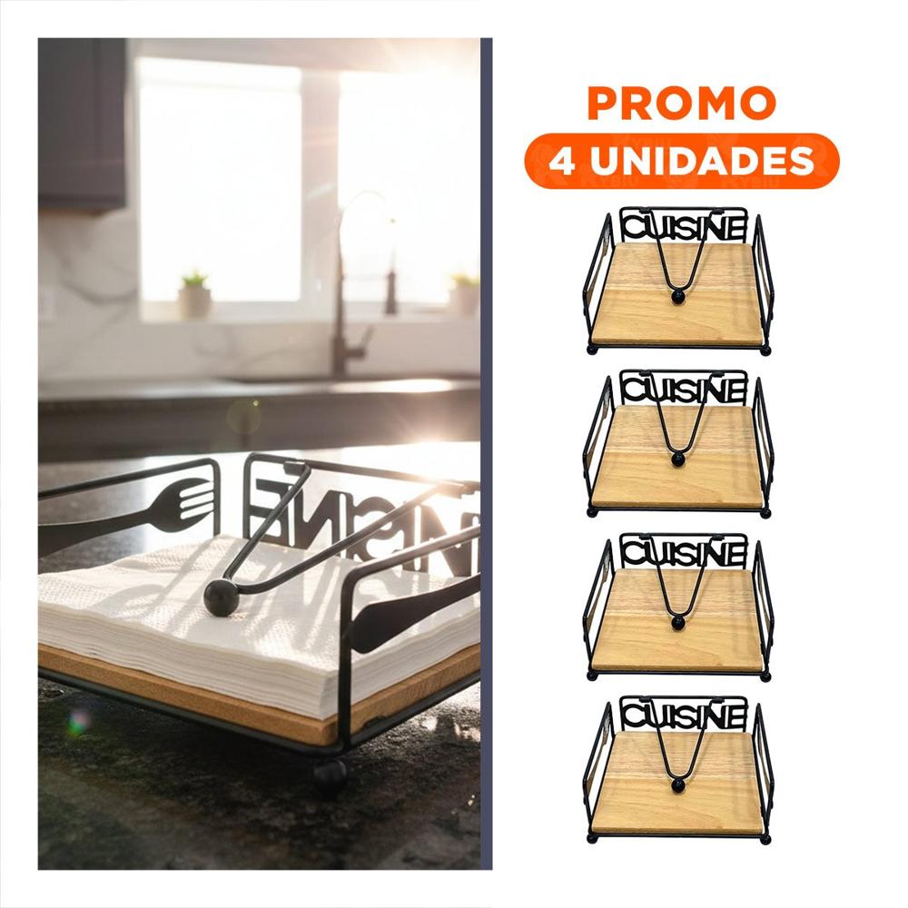 Pack4 Complemento de Mesa de Madera y Acero Negro para Comedor
