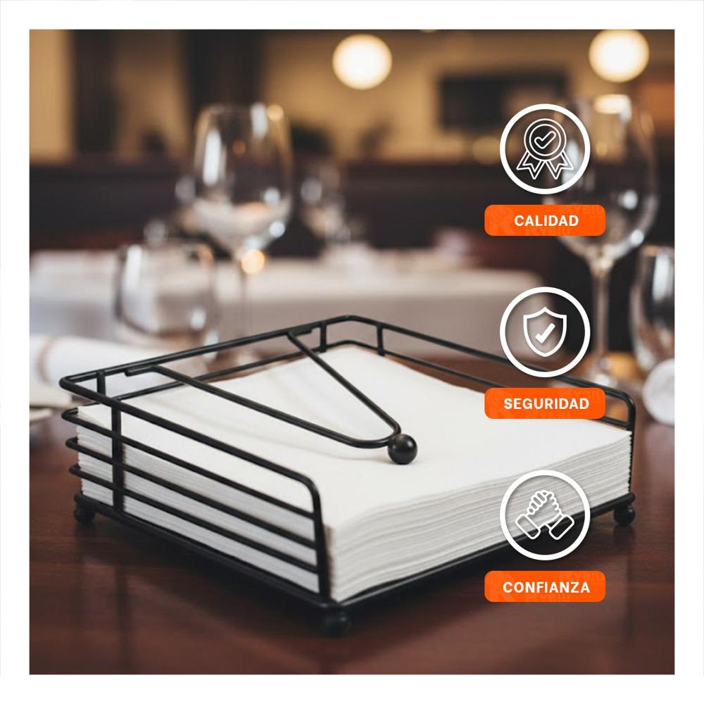 Servilletero Funcional con Brazo Dispensador de Color Negro en Hierro para Mesa Organizada