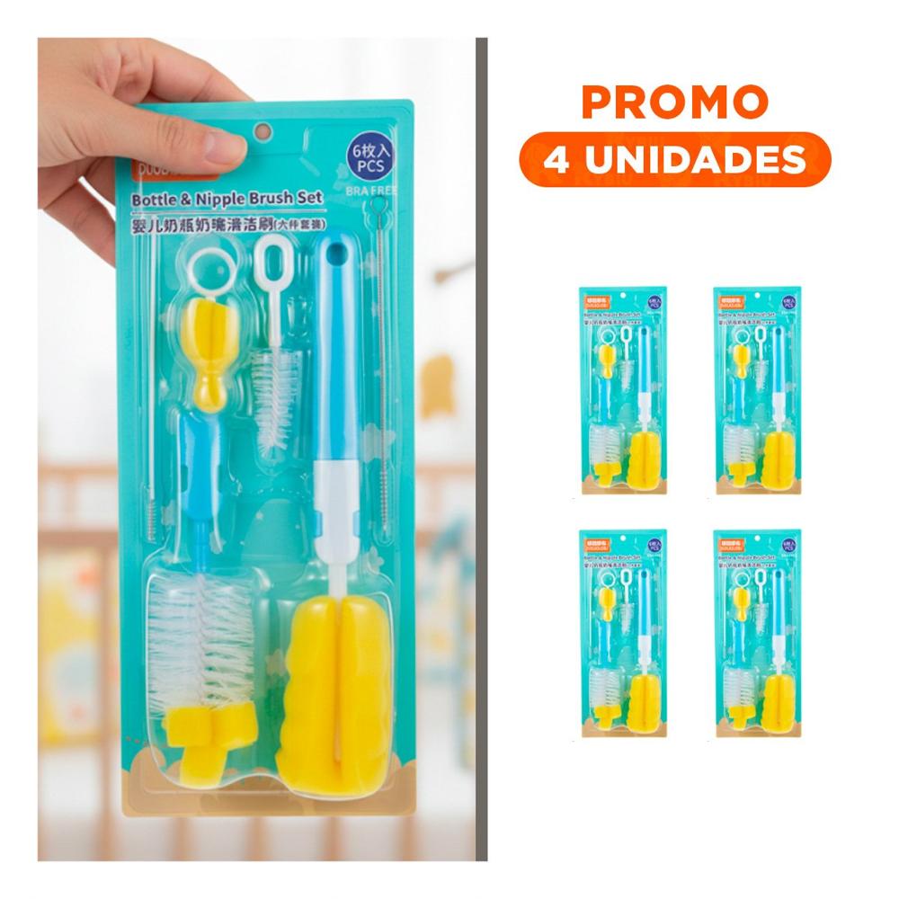 Pack4 Brocha Practica para Cuidado Diario de Accesorios 6pzs Base Celeste