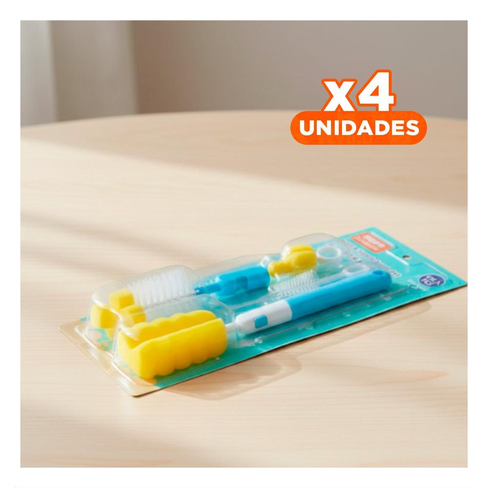 Pack4 Escobillon para Limpieza Rapida de Biberones 6pzs Base Celeste Y Regalo Sticker