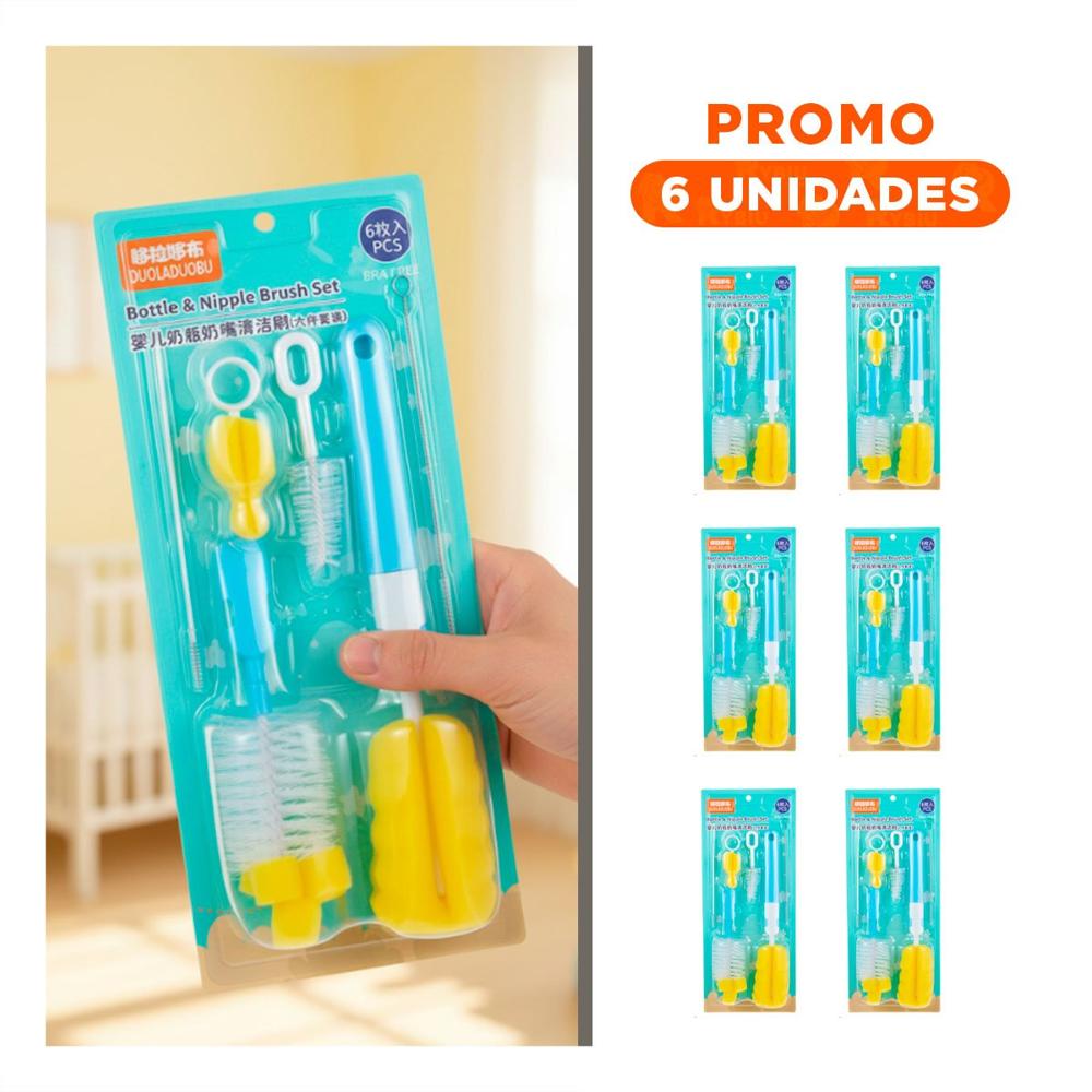 Pack6 Escobillon Infantil que Facilita Uso Diario 6pzs Base Celeste Y Regalo Sticker