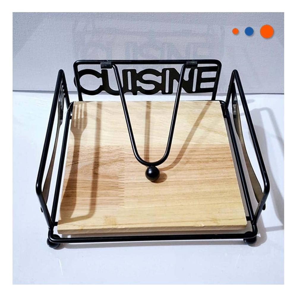 Soporte para Servilletas de Madera y Acero Negro para Cocina Moderna Y Papel Regalo