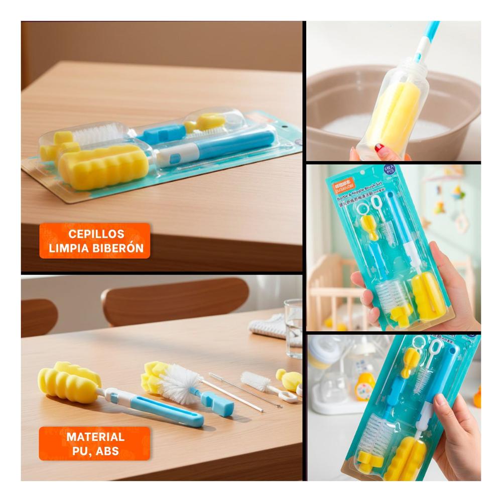 Escobilla con Base que Facilita Uso Diario 6pzs Base Celeste Y Ligas Regalo