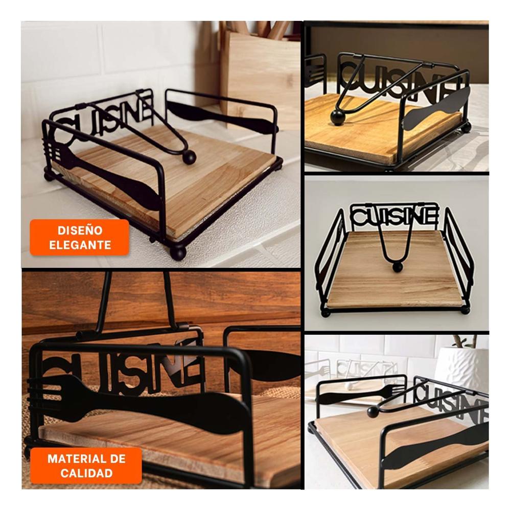 Organizador de Servilletas de Madera y Acero Negro para Mesa Elegante Y Ligas Regalo