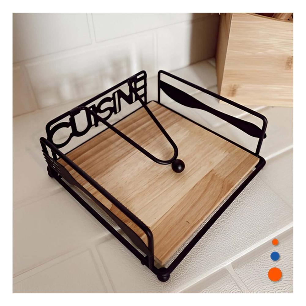 Accesorio para Servilletas de Madera y Acero Negro para Comedor Y notas