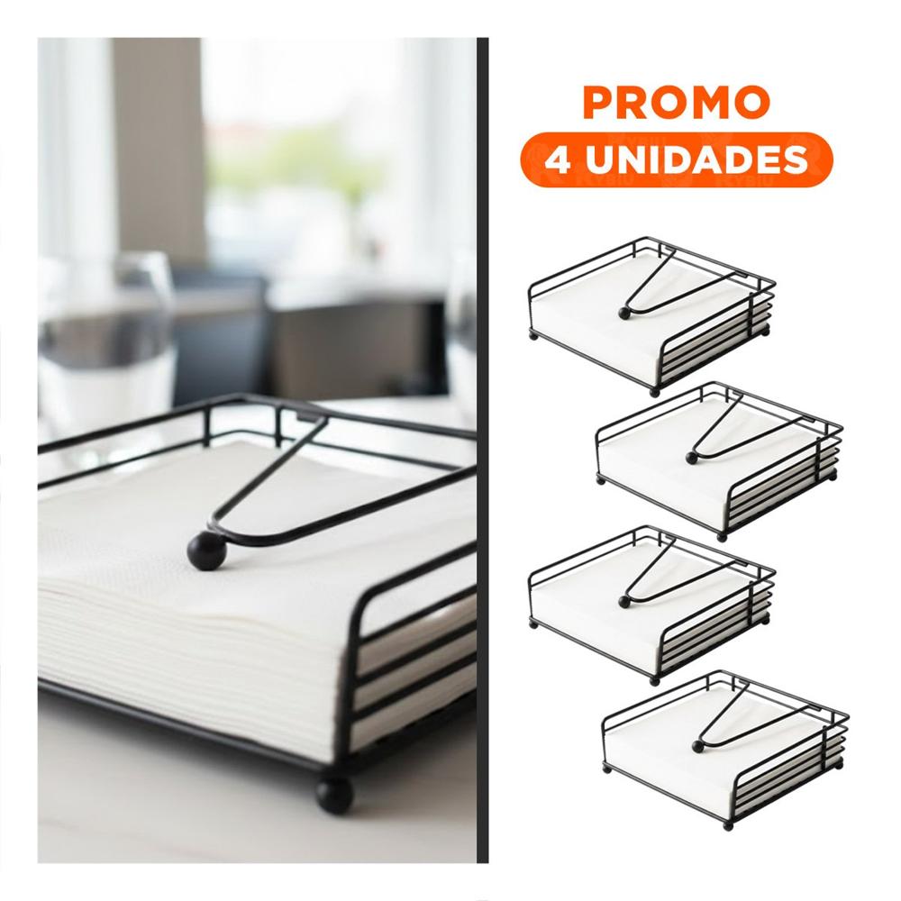 Pack4 Portaservilletas Minimalista de Color Negro de Hierro con Brazo Firme