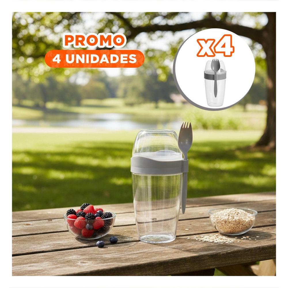 Pack4 Envase Yogurero Grande Plomo 2 en 1 con Cubierto para Uso Diario YPapel Regalo