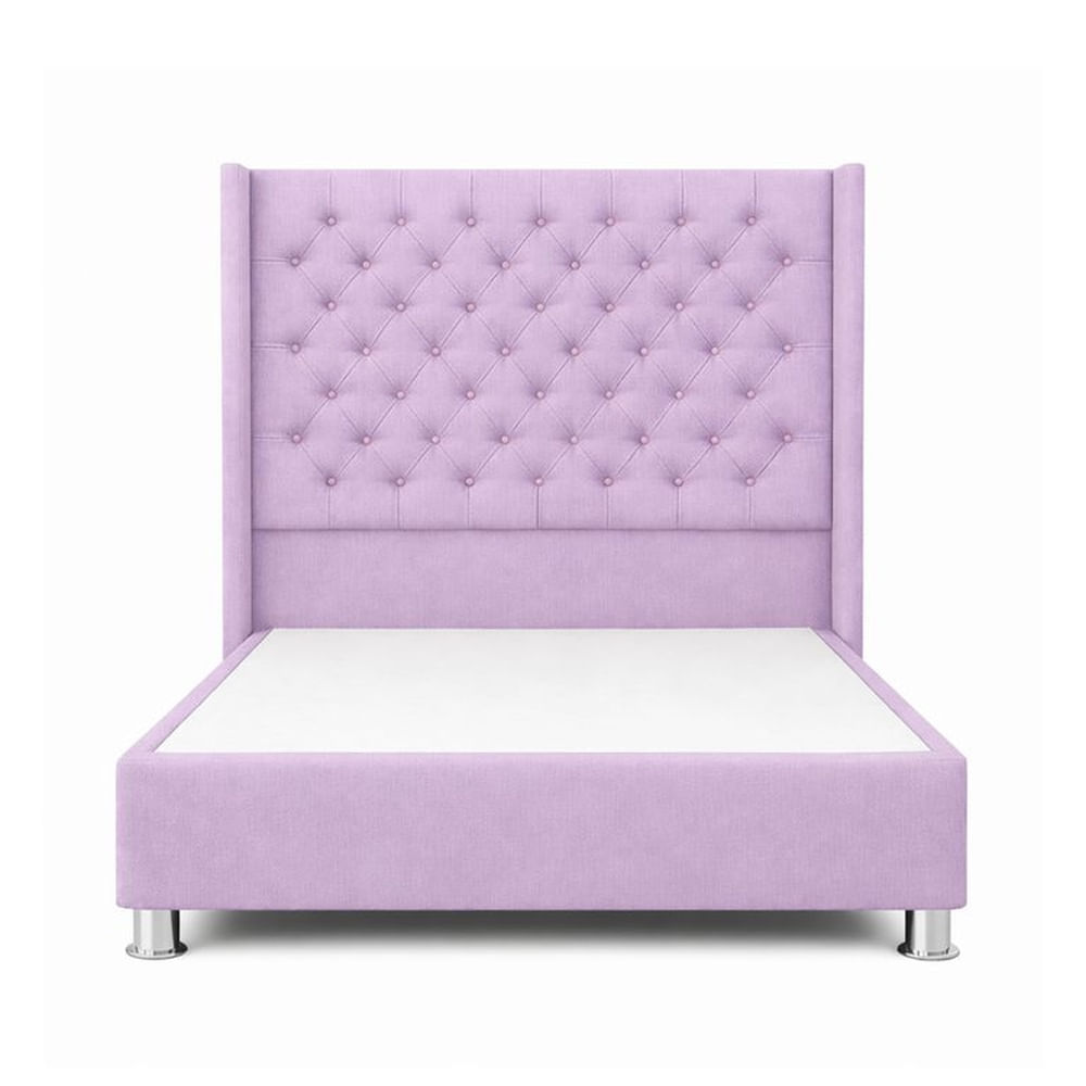 Cama Tapizada Confort Capitoné Cromo Lila 1.5 Plz Lila