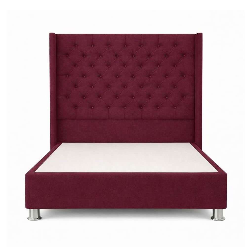 Cama Tapizada Confort Capitoné Cromo Guinda 1.5 Plz Guinda