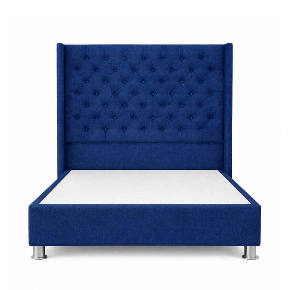 Cama Tapizada Confort Capitoné Cromo Azul 2 Plz Azul