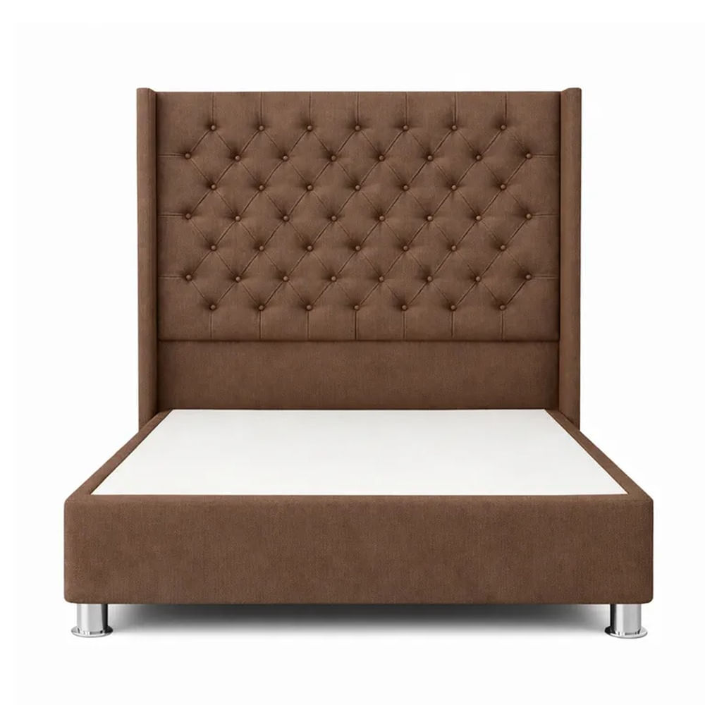 Cama Tapizada Confort Capitoné Cromo Marrón 1.5 Plz Marrón