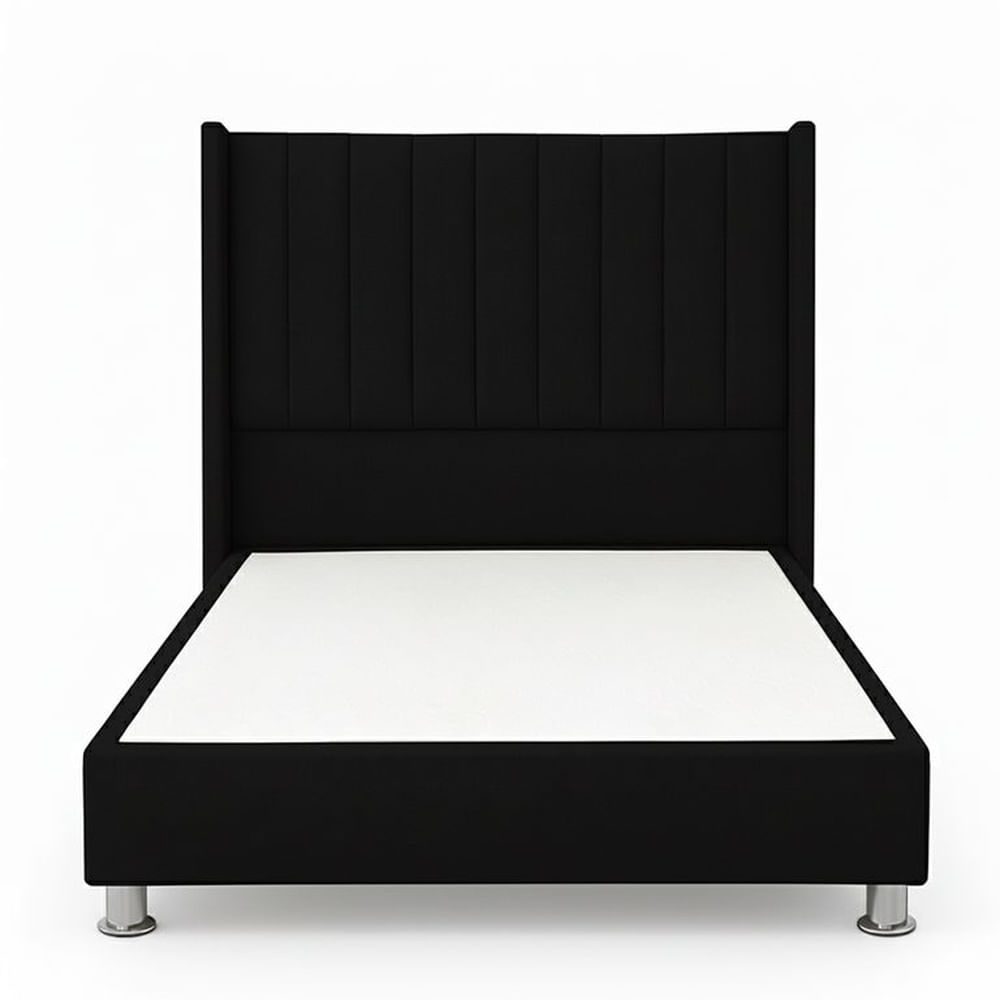 Cama Tapizada Confort Lineal Cromo Negro 1.5 Plz Negro