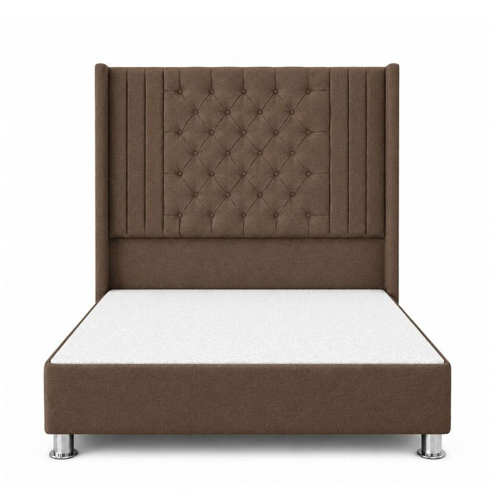 Cama Tapizada Confort Aurora Capitoné Cromo Marrón 1.5 Plz Marrón