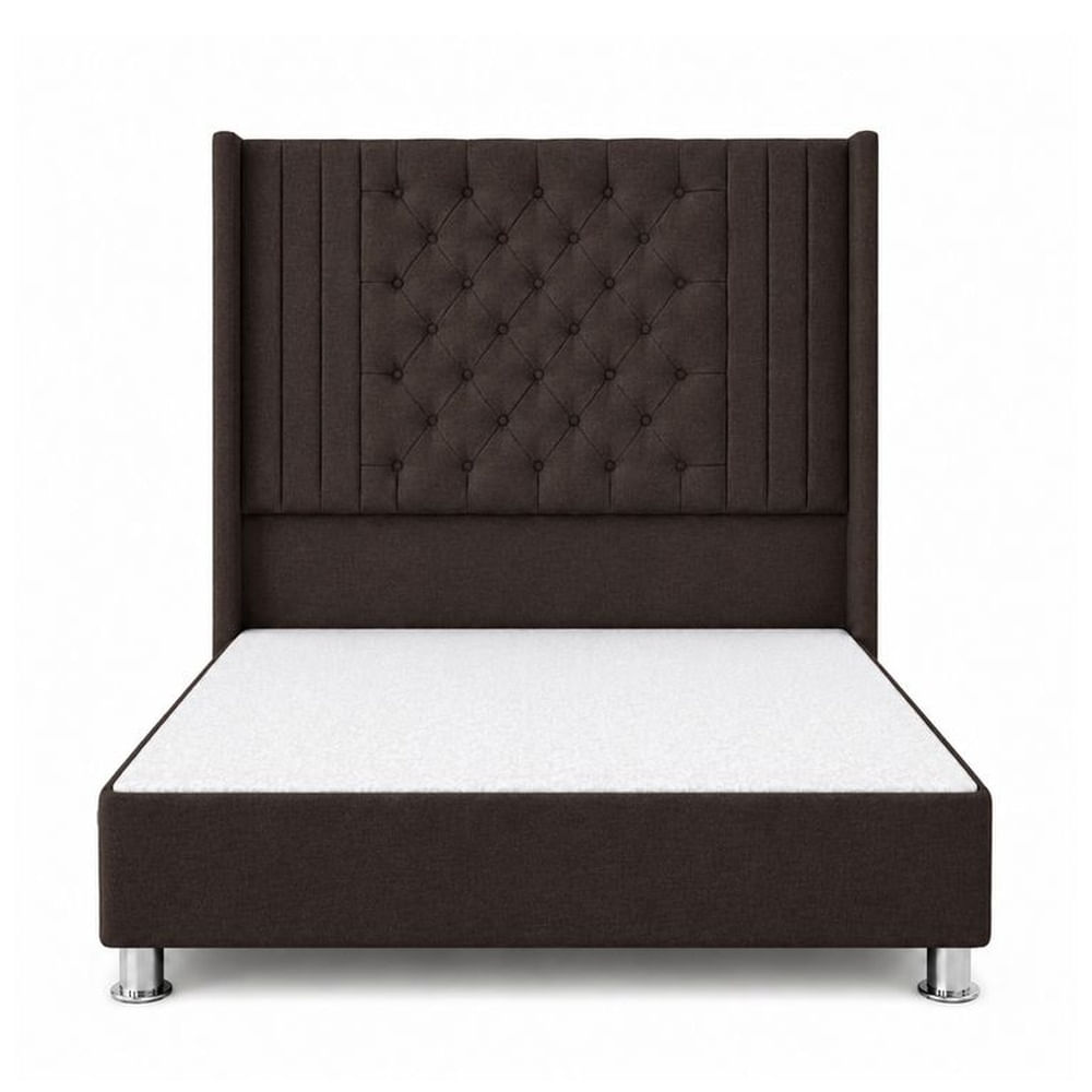 Cama Tapizada Confort Aurora Capitoné Cromo Chocolate 1.5 Plz Chocolate