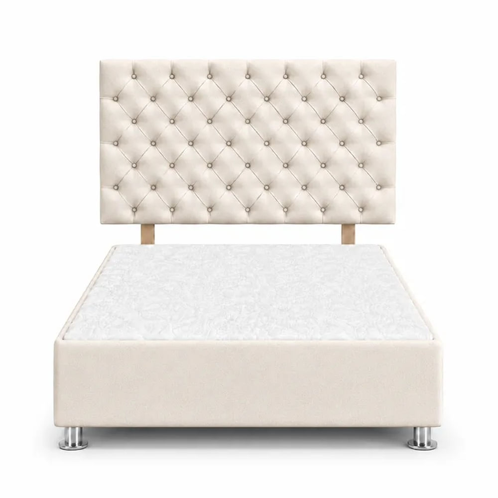 Cama Tapizada Aria Cromo Capitoné Ivory 1.5 Plz Ivory
