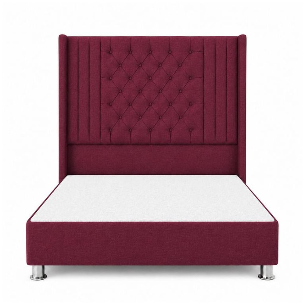 Cama Tapizada Confort Aurora Capitoné Cromo Guinda 1.5 Plz Guinda