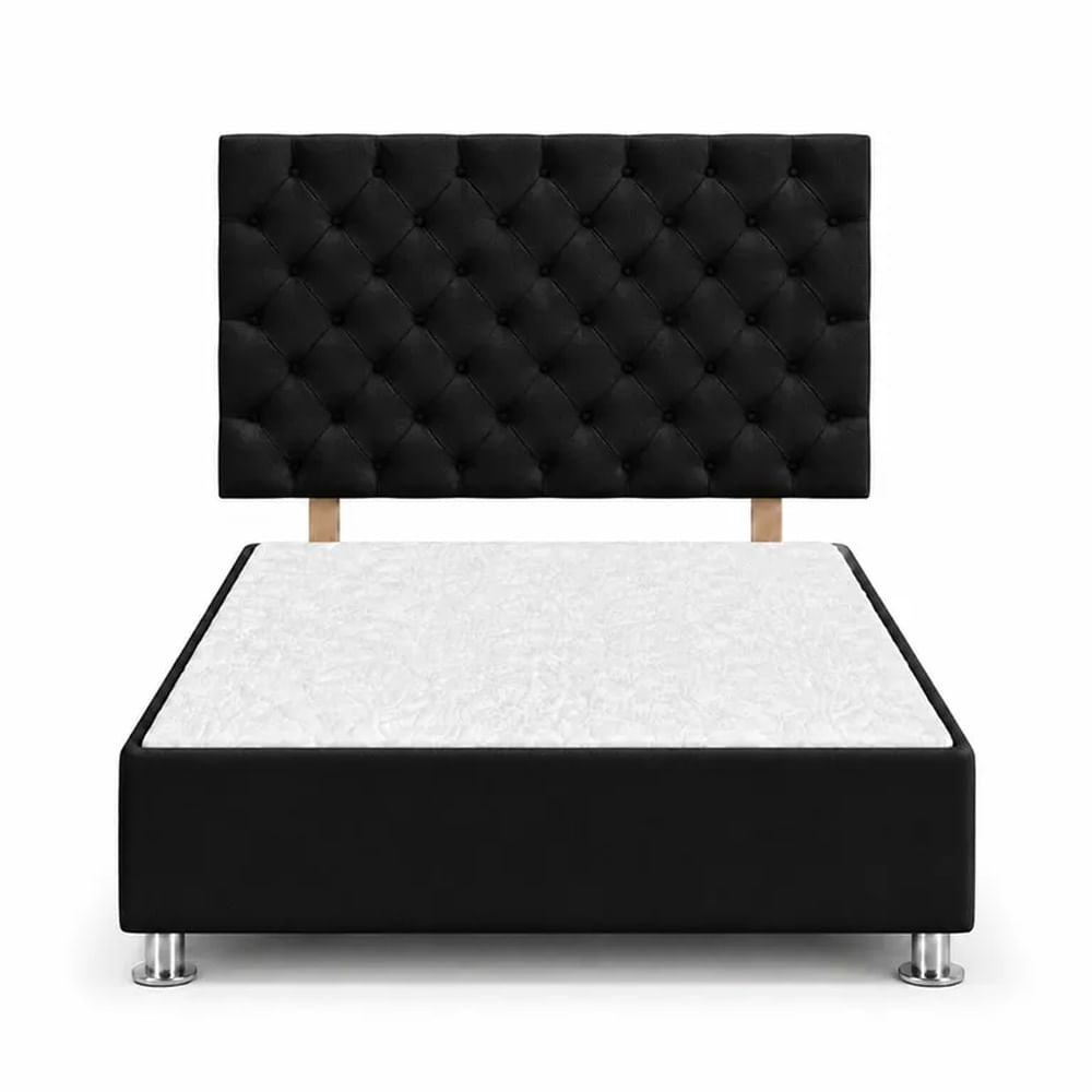 Cama Tapizada Aria Cromo Capitoné Negro 1.5 Plz Negro