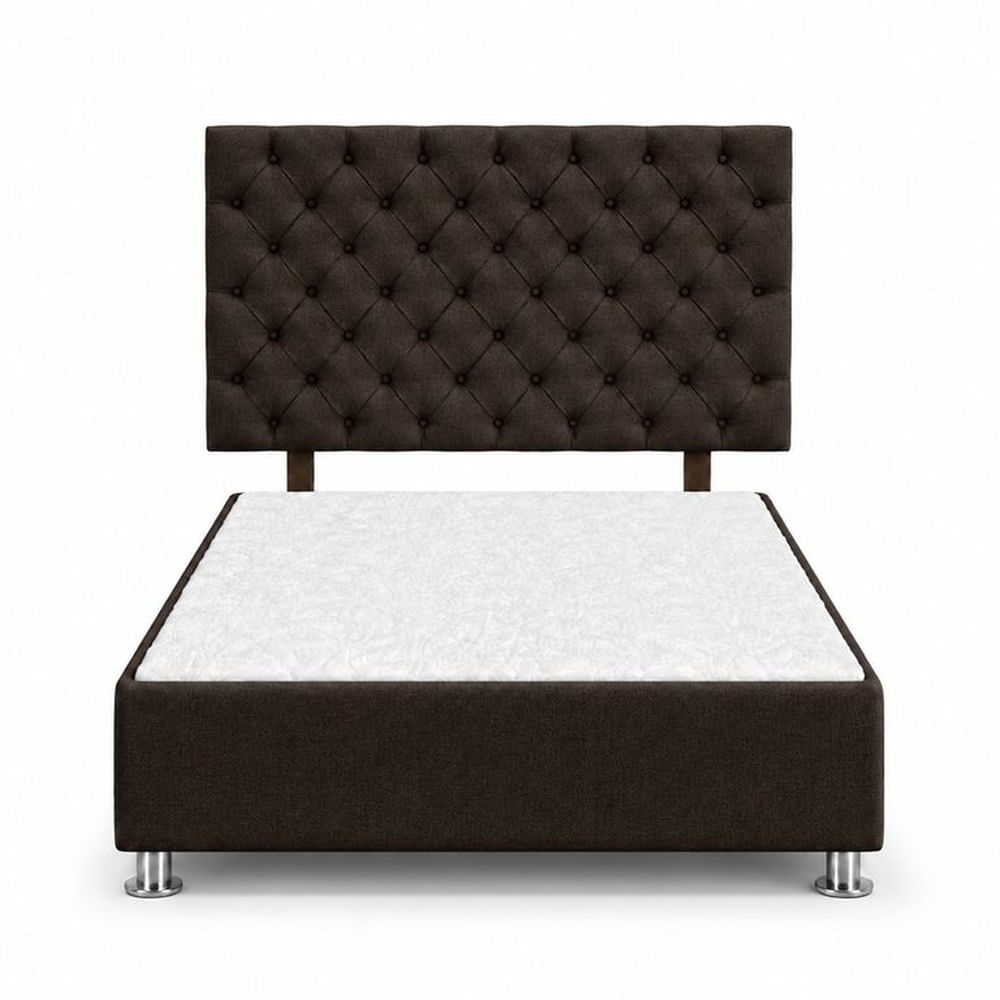 Cama Tapizada Aria Cromo Capitoné Chocolate 1.5 Plz Chocolate