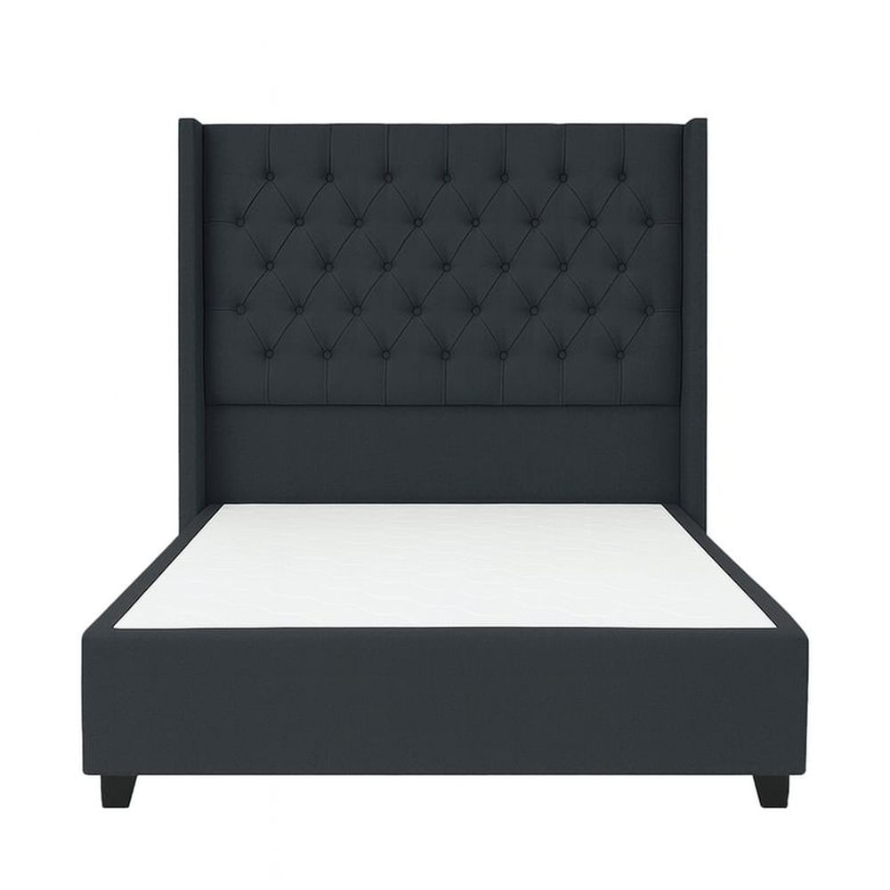 Cama Tapizada Confort Capitoné Gris Oscuro 1.5 Plz Gris Oscuro