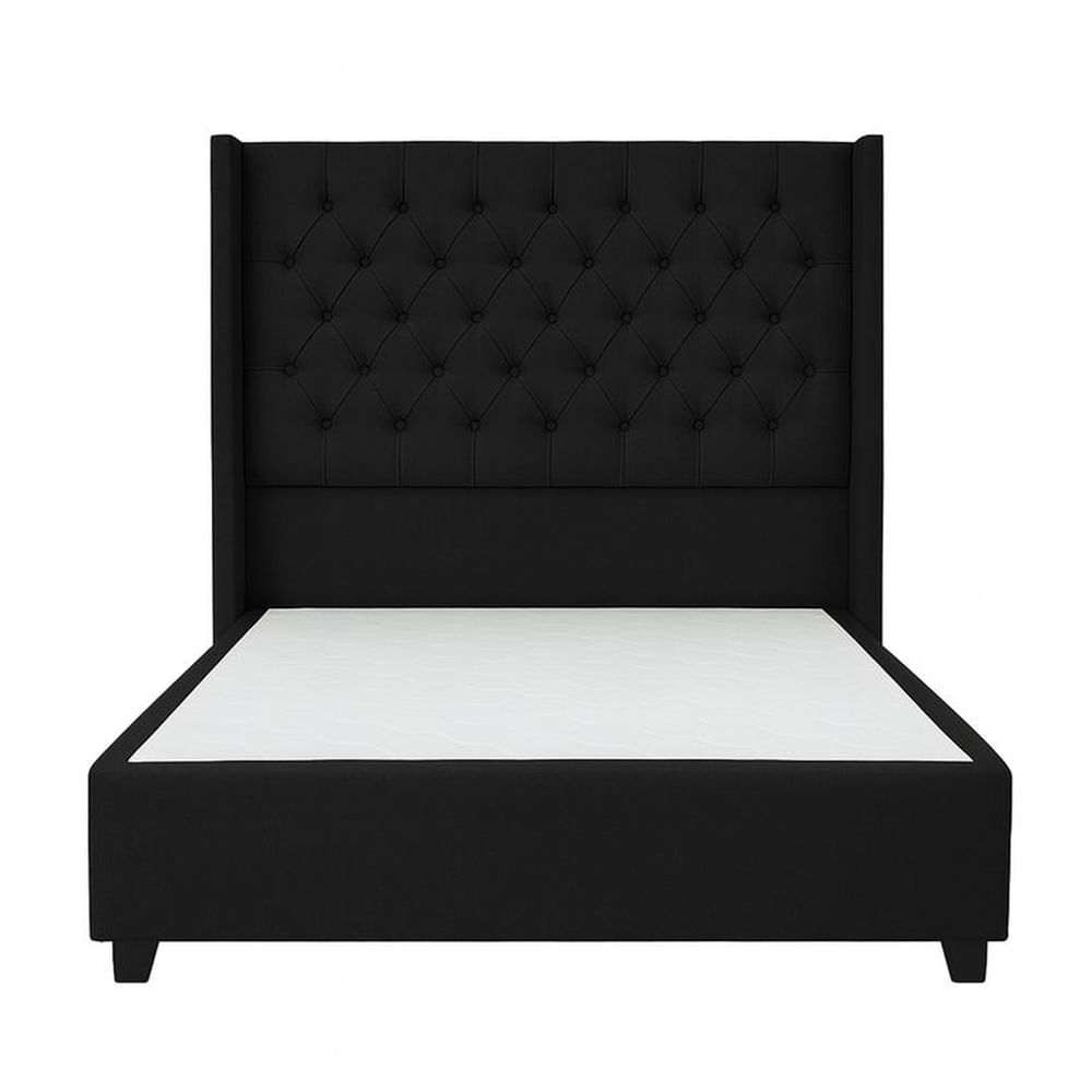 Cama Tapizada Confort Capitoné Negro 1.5 Plz Negro