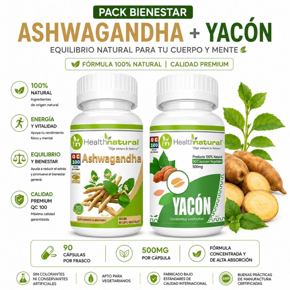 ASHWAGANDHA HEALTHNATURAL 500MG Y YACÓN HEALTHNATURAL 500MG