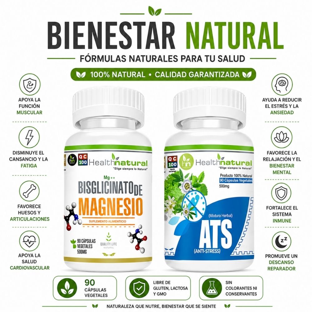 BISGLICINATO DE MAGNESIO HEALTHNATURAL Y  ATS ANTI STRES HEALTHNATURAL