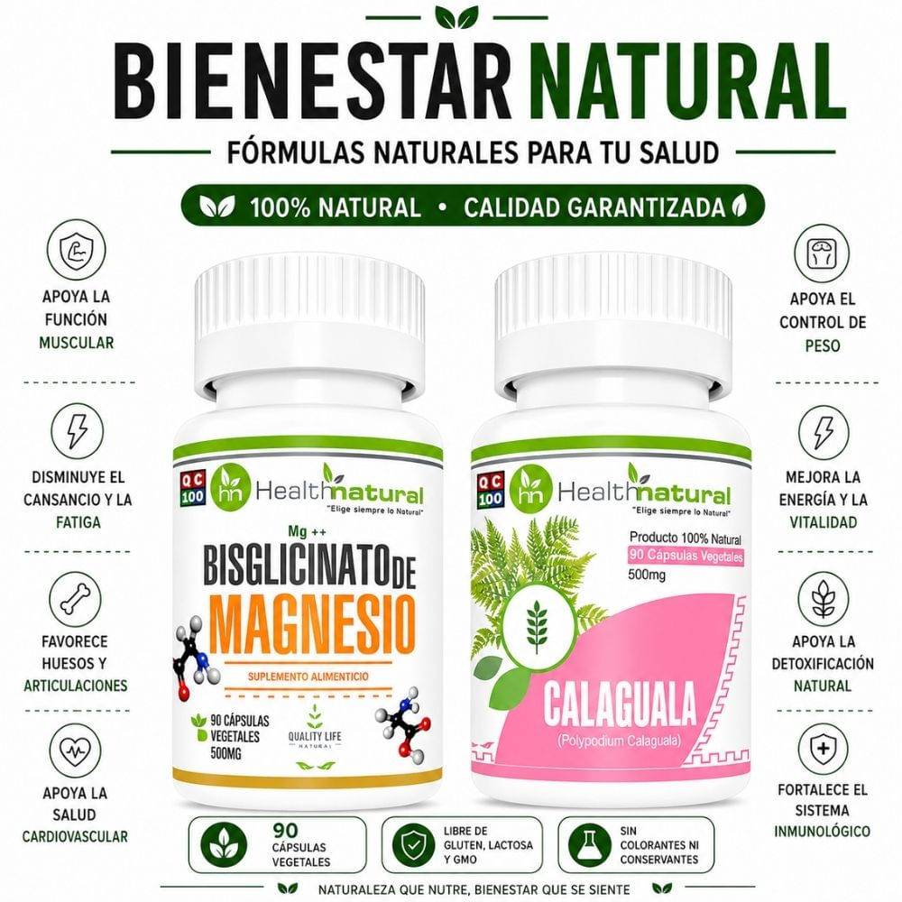 BISGLICINATO DE MAGNESIO HEALTHNATURAL Y CALAGUALA HEALTHNATURAL