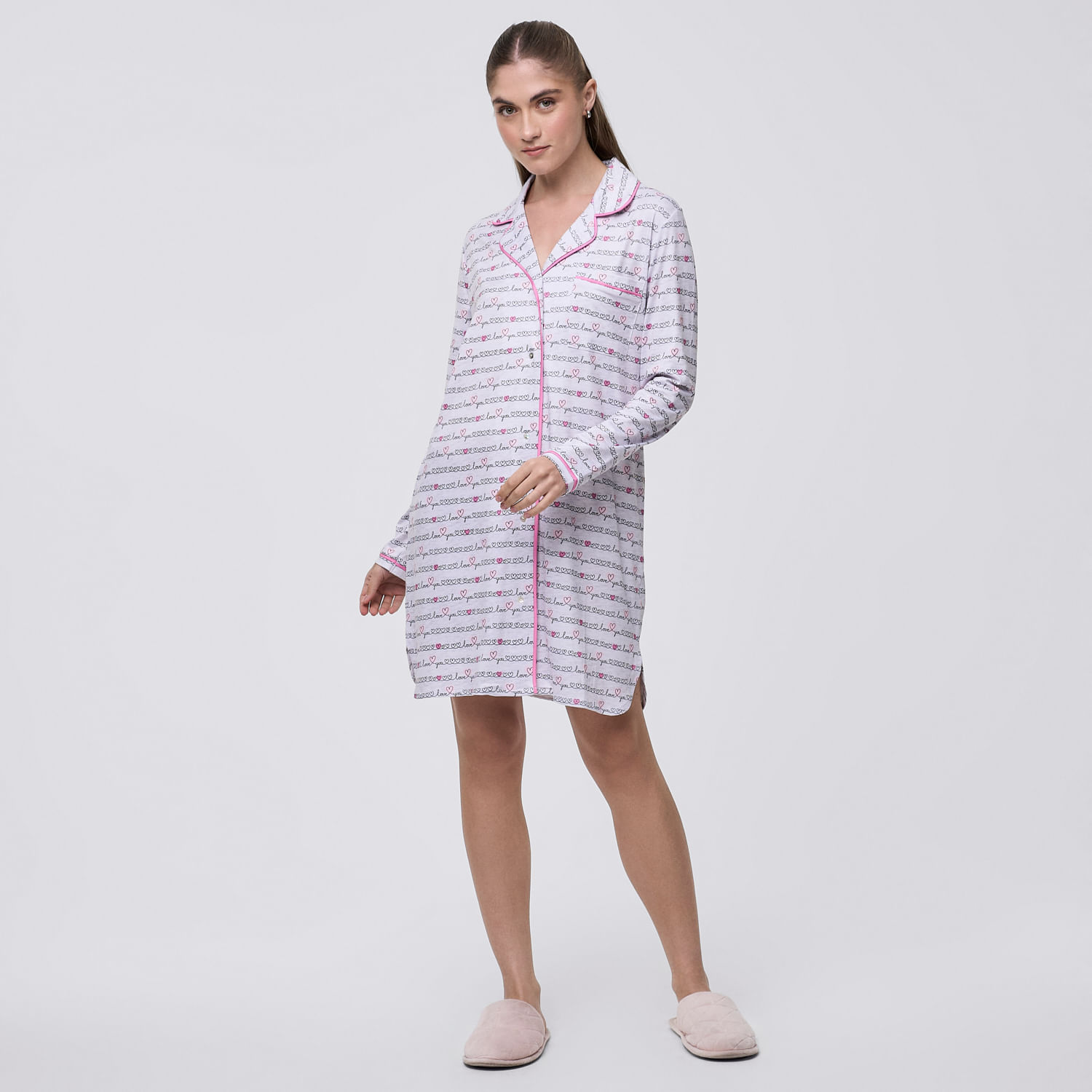 Camisón Pijama Mujer Camisera Soft Hypnotic Manga Larga Gris Claro Talla L